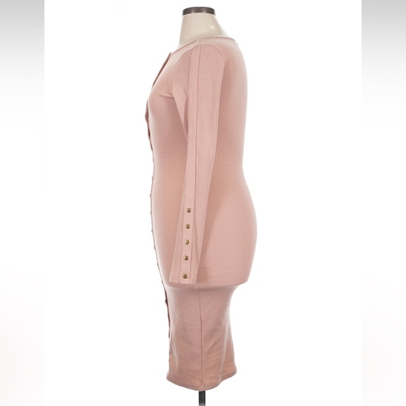 Fashion Nova Mauve Ribbed Button Midi Vintage Jams Dress Long Sleeve Bodycon - Picture 5 of 7